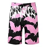 Yeahdor Herren Boxershorts Satin Boxer Unterwäsche Locker Shorts Unterhose mit Drachen/Rhombus-Muster Schlafanzughose Loungewear Schwarz Rosa M XL