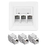 kwmobile Keystone Dose Modul Set - 3X Keystone Modul 1x Netzwerkdose 3-Port CAT 6A Kabel - 10Gibt/s geschirmt Metall Gehäuse RJ45 Schnapp