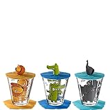 Leonardo Bambini Kindergläser, 3er Set, Kinder-Becher aus Glas mit Tier-Motiven, Deckel, Untersetzer, spülmaschinengeeignet 9 teilig, 215 ml, 034804