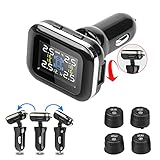 Jansite Reifendruckkontrollsystem TPMS LCD Display Zigarettenanzünder Einstellbarer Anzeigewinkel mit USB Anschluss 4 Externe Sensoren Echtzeit-Anzeigetemperatur Druck Alarmsystem (0-5 bar)