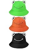 3 Stücke Süß Frosch Eimer Hut Fischerhut (Grün, Schwarz, Orange, Erwachsene)