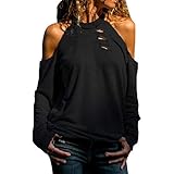Oksea Sexy Schulterfrei Oberteil Damen Oberteile Elegant Bluse Damen Sexy Schulterfrei Herbst Langarmshirt Casual T-Shirt Hohlloch einfarbig Ob