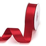 IHKFILAN Satinband, in Hot Red (25 mm x 22.86 m), matt glänzendes Geschenkband, edles Schleifenband zum Dekorieren & Basteln, zum Einpacken besonderer Geschenke, für Hochzeiten, Taufen,