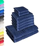 10-teiliges Handtuchset Elena - Navy, 4 x Handtuch, 2 x Duschtuch, 2 x Gästetuch, 2 x Waschhandschuh, 100% Baumw