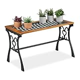 Relaxdays Gartentisch rechteckig, Outdoor, Vintage-Design, Holz & Gusseisen, HBT 58x98x47 cm, Balkontisch, Natur-schwarz, H x B x T: ca. 58 x 98 x 47