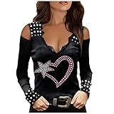 Eaylis Damen Spitze Casual Sexy V-Ausschnitt Bedruckt Langarm Schulterfrei Top Bluse,Lässig Pullover Hoodies für Frauen mit Motiv Hemd Bedruckte Tops Plus Size T-Shirts B