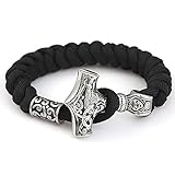 YABEME Herren Viking Thor Mjolnir Armband, Handgestrickt Paracord Armband Manschette Amulett Schmuck Edelstahl Hammer Anhänger, mit Valknut Rune Geschenktüte,Silber,9.05