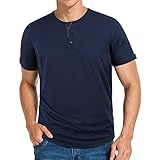 Herren Henley Shirts Kurzarm Lässige Mode Frontleiste Basic Hemd Klassische Mode Sommer Slim Fit Marineblau Baseball Sp