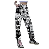 RMBLYfeiye Sporthosen Damen Mode Drucken Sweathose Loose Fit Elastischer Bund Traininghose Freizeithose Hohe Taile Jogginghose Fitnesshose mit Taschen Sweatp