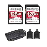 Kingston Canvas React Plus V90 UHS-II SDXC-Karte mit UHS-II SD-Kartenleser (2er-Pack) und Speicherhüllen-Set (3 Stück)