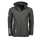 Geographical Norway Royal Men Softshell Jacke Herren Wasserdicht Jacke mit Kapuze Outdoor Windjacke Taktische Jacke Winter ideal für Aktivitäten im Freien (Dunkelgrau / Schwarz, L)