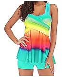 Coolster Mehrfarbig Bikini Set Damen Bauchweg Strapsen Oberteile und Badeshorts Hawaii Tankini Badeanzug Beachwear Zweiteiler Bademode mit Bügeln UV Schutz Mode Drucken Strandmode Schwimmanzug