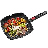 OZAVO Grillpfanne, Steakpfannen BBQ, 28x28x4.3cm antihaftversiegelt, Pfanne Aluminium, induktionsgeeignet für Alle Kochfelder und Ofenfest(Schwarz 28CM)