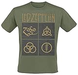 Led Zeppelin Herren Ledzeppelin_Gold Symbols Square_Men_Green_ts: M T-Shirt, Schwarz (Black Black), M