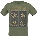 Led Zeppelin Herren Ledzeppelin_Gold Symbols Square_Men_Green_ts: M T-Shirt, Schwarz (Black Black), M