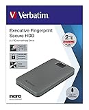 Verbatim Executive Fingerprint Secure HDD - 2 TB - Grau - Externe Festplatte mit Fingerabdruckscanner - USB 3.1 GEN 1 - für Windows & Mac OSX - tragbare Festplatte - USB-C Festplatte 53653