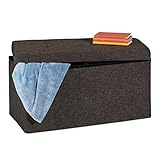 Relaxdays Sitzbank, mit Stauraum, faltbar, gepolstert, mit Trennwand, 84 l, Flur, Schlafzimmer, Truhenbank, braun-g