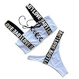 IZHH Damen Bikini Set Bademode Push Up Gepolsterter Bandage Buchstabe BH Badeanzug Beachwear Love Schultergurtnahtgurte Einteiliger Badeanzug (Weiß,Medium)