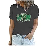 Damen-T-Shirt, lässig, schmale Passform, kurzärmelig, Saint Patrick's Day, lustiger Druck, Rundhalsausschnitt, T-Shirt Bluse, dunkelgrau, XXXXL