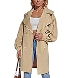 Langer Trenchcoat für Damen, Reverskragen, zweireihige Jacke mit Gürtel, langärmelig, mit Gürtel, khaki, 32