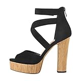 Only maker Damen Sandaletten Holz Blockabsatz Velours High Heel Schwarz Lack 40 EU