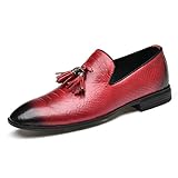 DIYHM Quaste Loafer für Männer zeigte renne Zehe Leder Schlangenhaut Geprägte Niedrigblock-Ferse Safe Sohle Solide Färbung Slip auf Schuhe (Color : Wine, Größe : 44 EU)