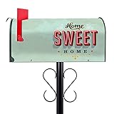 banjado® Amerikanischer Briefkasten mit Standfuß - US Mailbox/Letterbox mit Motiv Home Sweet Home 51x22x17cm - Postkasten Stahl grün - pulverbeschichtet - mit schwarzem Standfuß