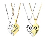 JewelryWe Schmuck 4PCS Pärchen Halskette Partnerketten Freundschaftsketten Partneranhänger BFF Paare Halskette-Set Edelstahl Herz Puzzle Anhänger mit 45cm 55cm Kette Gold Silber, Kostenlos G