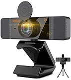 Webcam mit Abdeckung Stativ Mikrofon Full HD Webcam 2K Streaming Kamera für PC Desktop Laptop Autofokus Web Camera für Videoanruf Konferenz Online-Unterricht Computer Kamera für Linux Win10 Mac Skyp