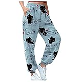 Xmiral Damen Jogginghose Elastische Taille Trainingshose Lounge Bequeme Hoch Taillierte Workout Haremshose Mit Taschen (Blau, XXL)