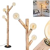 Stehleuchte Pozos, 3-flammige Bodenlampe aus Metall in Schwarz und Holz, Boho Style Standlampe mit Lichteffekt an der Wand, 3 x E27 max. 60 Watt, Fußschalter am Kab