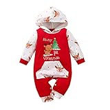 Loalirando Weihnachts-Strampler für Neugeborene, für den Winter, langarm, für Kinder, Strampler mit Kapuze, rot, 3-6 M