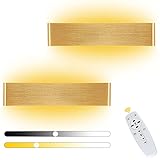 Up Down Wandleuchte Innen mit Fernbedienung, 32W LED Wandlampe Dimmbar Aluminium Lichtstrahl Spotlicht Schlafzimmer Wandbeleuchtung Lichtstrahl Gold Modern Wandlicht Wandstrahler Leselampen, 2 Stück