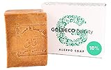 GOLDECO Original Aleppo Seife 90% Olivenöl und 10% Lorbeeröl, traditionelle Handarbeit, vegan, 200g
