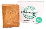 GOLDECO Original Aleppo Seife 90% Olivenöl und 10% Lorbeeröl, traditionelle Handarbeit, vegan, 200g