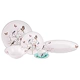 Karaca Fine Pearl Grace Mint 26 Teilig Runde 6-Personen Frühstück 6 Personen Kombiservice Weiss, 26 Teiliges, Teller Set Porzellan Tafelservice Für 6 Personen, Geschirrset 6