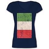 Fussball WM 2022 Fanartikel - Italien Flagge Vintage - XS - Dunkelblau - Italien - XO1525 - Damen T-Shirt mit V