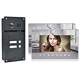 2 Draht Bus Technik 2 Familienhaus Video Türsprechanlage Gegensprechanlage Fischaugenkamera 170 Grad Anthrazit Außenstation, Farbe: 2x7'' Monitor Spieg