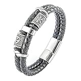 DFWY Nordic Viking Compass Rune Bead Leder Geflochtenes Armband, Herren Edelstahl Celtic Knot Vegivisir Totem Perlen, Gotischen Stil Manschette Armreif Heidnischen Amulett Schmuck (Color : B)