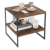 Beistelltisch Couchtisch mit 2 Ablagen Wohnzimmertisch Nachttisch im Vintage Industriestil Design Sofatisch Telefontisch aus Holz und Metall Vintagebraun Schwarz 50x50x50