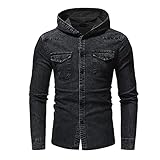 KAIXLIONLY Jeanshemd Herren Langarm Regular Fit Denimshirt mit Kapuze Freizeithemd Denim Western Herren Slim Hooded Long Sleeve Fashion Washed Denim Top B