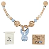 I LOVE MOM Kinderwagen Kette Schnullerkette Kinderwagenkette Holz Junge MäDchen Schnullerkette GehäKelt Kinderwagenkette Personalisiert Spielbogen Baby Holz Armband(Blau)