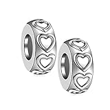 Globalwin Jewellery 2PCS 925 Sterling Silber Gummi Spacer Stopper Bead Charm für Pandora Armbänder (Silber-Herzen)