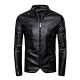 Lederjacke Herren Slim Fit Klassisch Stehkragen Jacke Herren Persönlichkeit Trend Punk Style Motorradjacke Herren Business Lassig Mode Reißverschluss Wasserfeste Jacke H