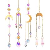 4 Stück Mond Sonne Reifen Regenbogen Kristall Anhänger Innendekoration Windspiel Outdoor Gartendekoration Windspiel Sonnenfänger (Gold)