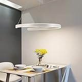 SAILAG LIGHT 60W LED Pendelleuchte Dimmbar mit Fernbedienung,Modern Esszimmerlampe 1-Ring Pendellampe Weiss Aluminium C-Form Design Höhenverstellbar Wohnzimmer Schlafzimmer Kronleuchter φ60CM
