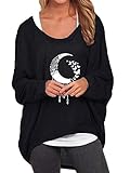 ZANZEA Damen Asymmetrisch Langarmshirts Blumen Sweatshirts Lose Blusen Oversize Tops Schwarz Larg