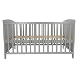 Puckdaddy Babybett Mika – 140x70 cm, Umbau-Bett aus Holz in Grau, höhenverstellbares Gitterbett mit herausnehmbaren Sprossen, auch zum Kinderbett umbaub