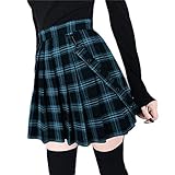 Damen Kilt Rock Kariert Schottischer Kilt Tartan Rot Blau Faltenrock mit Kette Minirock Hohe Taille Kurz Skirt Skater Rock (Color : Blue-B, Size : M)