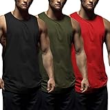 COOFANDY Herren Tank Top 3er Set Fitness Sport Ärmellos Achselshirts Workout Gym Bodybuilding Sleeveless Muskelshirt,Schwarz/Armeegrün/Rot,XL